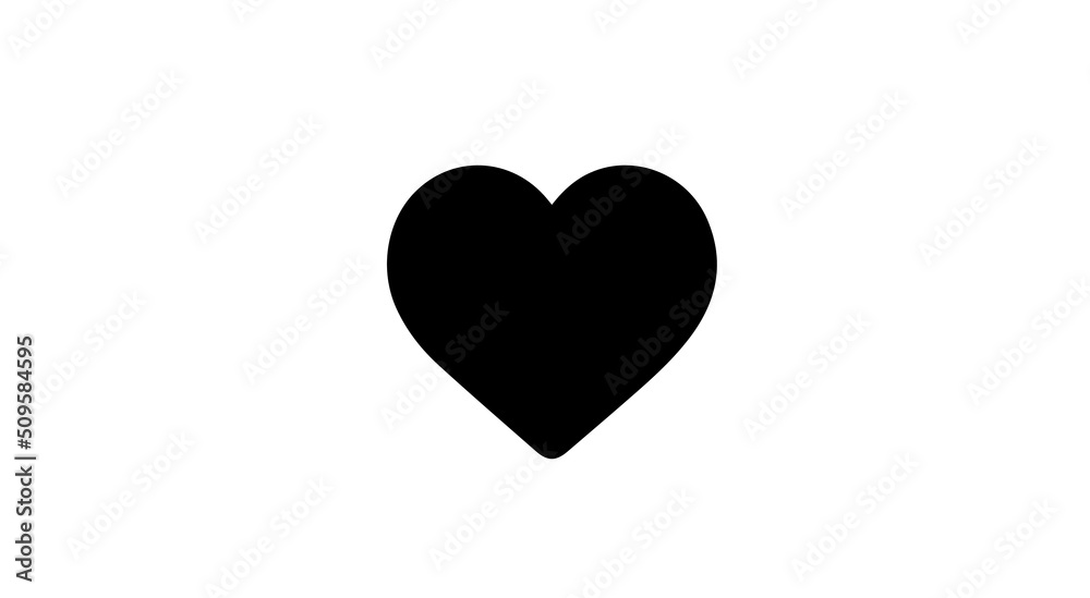 Heart Icon On White Background, Black Heart Silhouette Vector Illustration.
