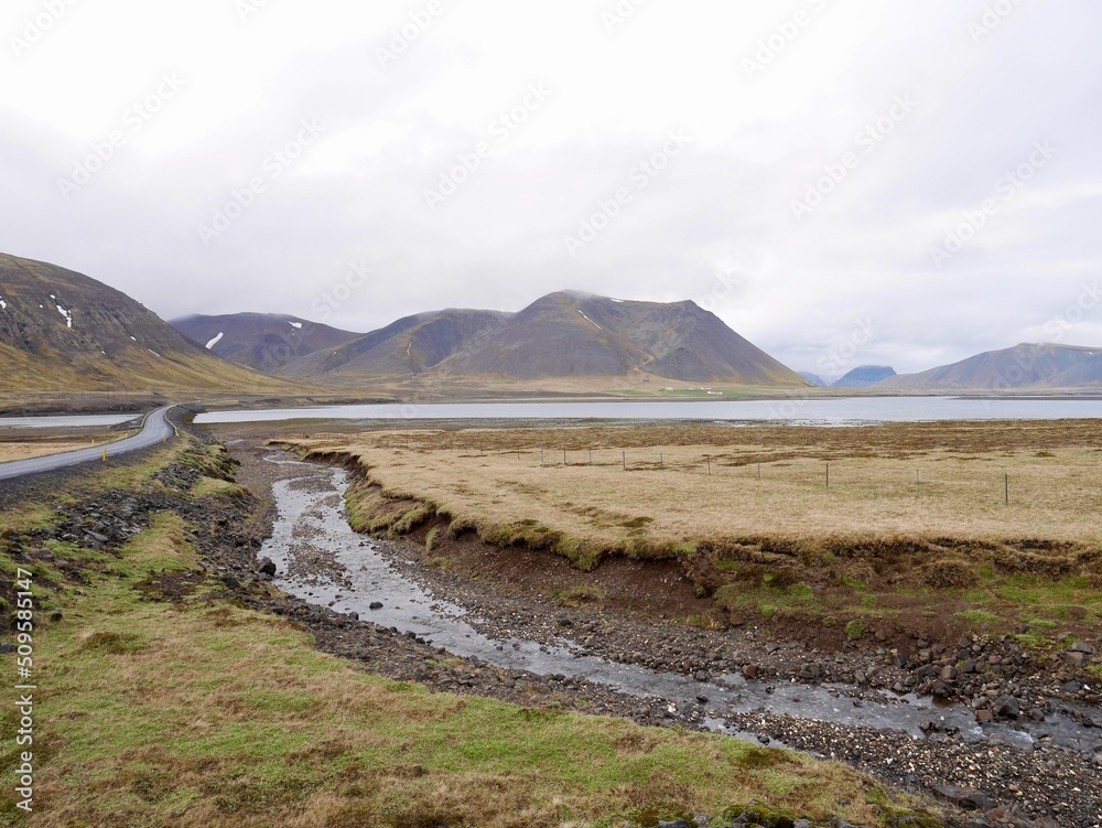 Scenic Icelandic road in Snaefellsnes Peninsula. Iceland.