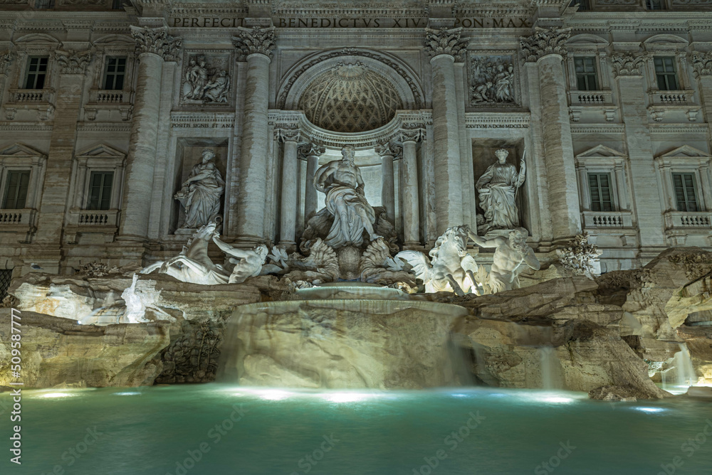 Night session of the Trevi Fountain, Rome, Italy.