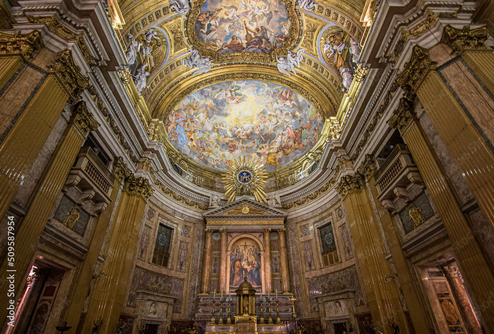Dome of one of the countless churches in the city of Rome, Italy