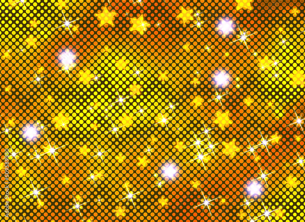 金色に輝くドットパターンと星