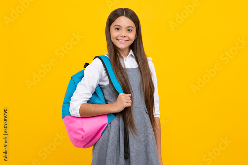 Cuadro en lienzo School girl in school uniform with school bag