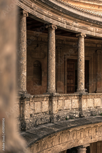 Courtyard of the Palace of Carlos V in La Alhambra, Granada, Spain.