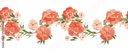 Seamless digital Hand painted floral vines border design