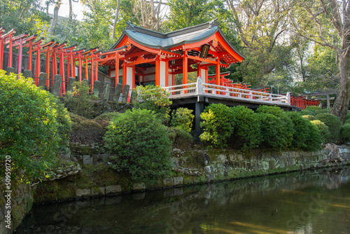 The early 18th century Nezu Shrine with torii path located in the Bunkyo ward of Tokyo