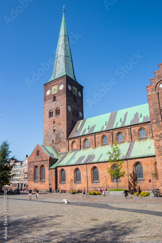 Historic Domkirke church on the market square in Aarhus, Denmark