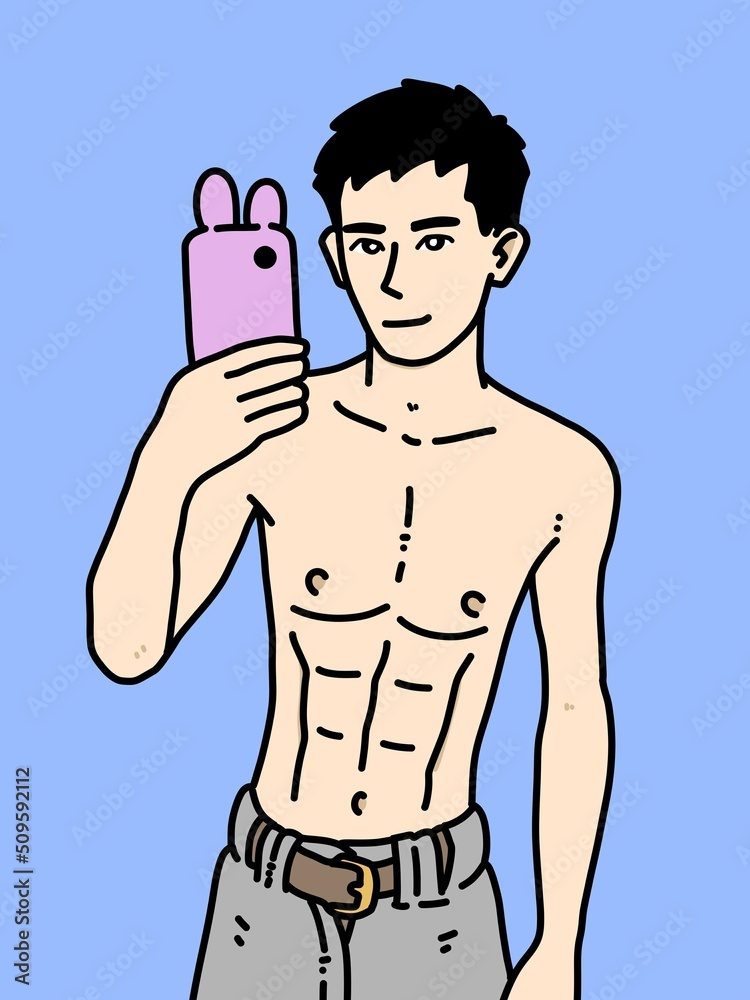 Fototapeta premium cute man cartoon on blue background