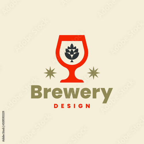 Beer glass and hops modern logo design icon vector.