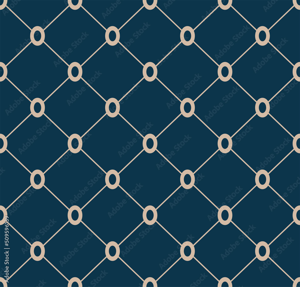 Naklejka premium Damask diamond grid pattern in navy blue and white color. Art deco line art. 