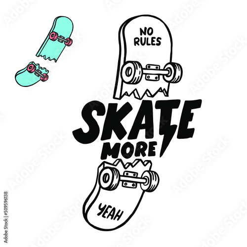 Hand drawn skateboarding elements. Skate doodle illustration.
