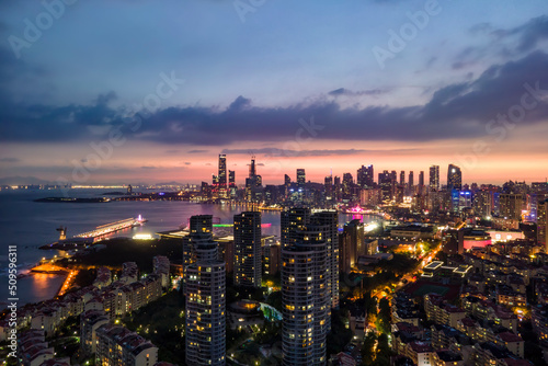 Aerial photography of the beautiful coastal city Qingdao