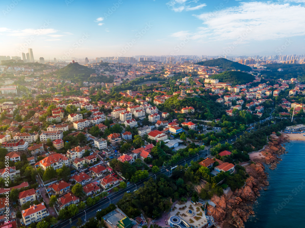Obraz premium Aerial photography of the beautiful coastal city Qingdao