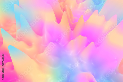 Fototapeta Naklejka Na Ścianę i Meble -  Abstract neon purple, violet, orange rainbow fluid gradient background. Ultraviolet stylish holographic 3d illustration. Modern iridescent boil liquid blur texture. Dynamic vivid wave texture