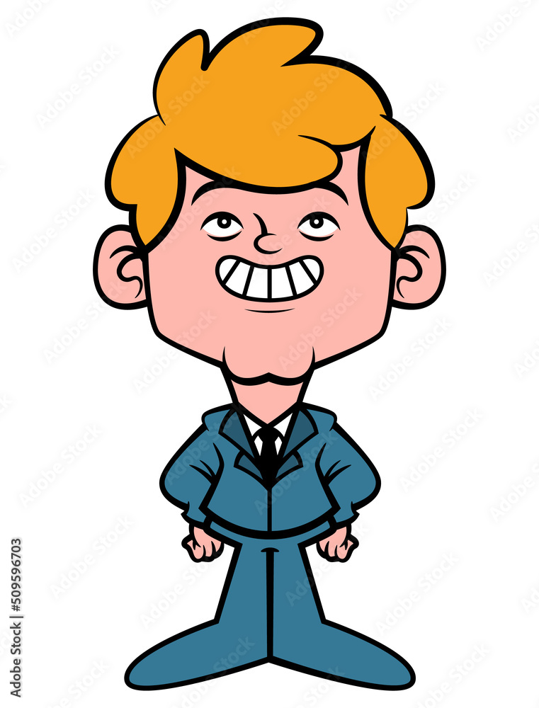 Cartoon illustration of businessman wearing formal suit with standing pose, best for mascot, decoration, and sticker with business themes