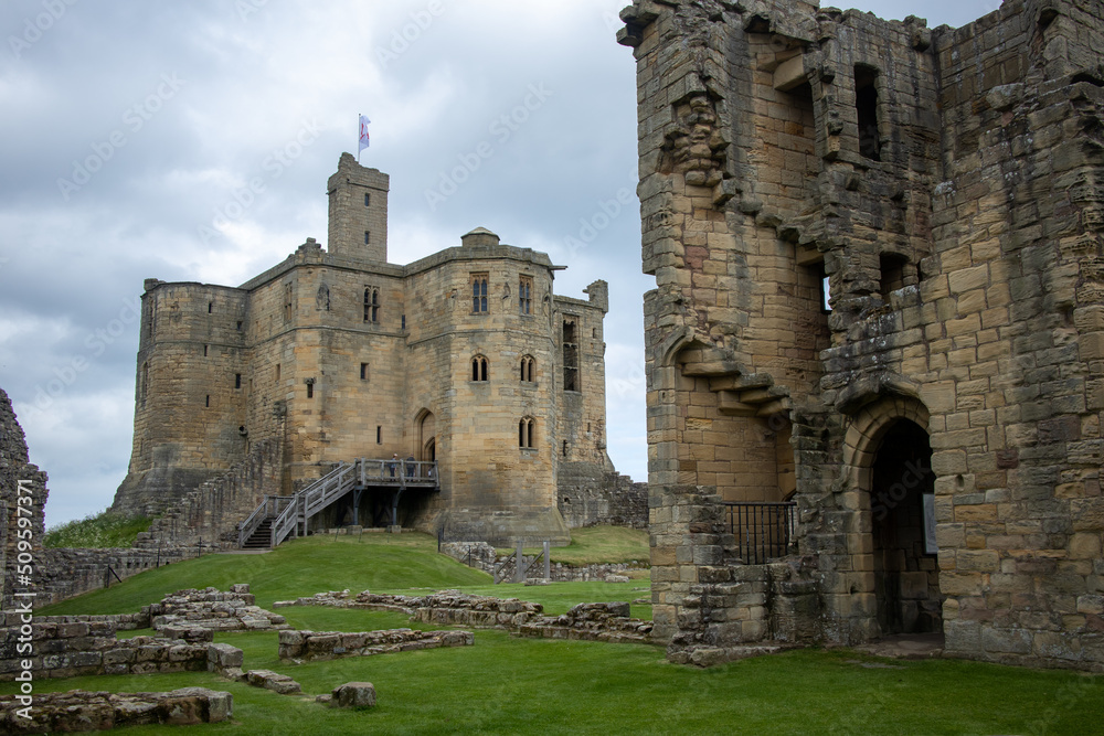 Inside the grounds of the medieval Warkworth Castle which was home to the powerful Percy family in the late Middle Ages