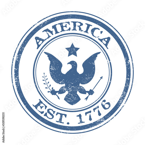 A grunge eagle symbol stamp, America est. 1776 text. Isolated on white background. 
