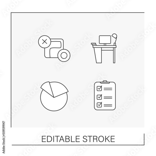  Startup line icons set. Business strategies, ideas and steps for realisations. Business concepts. Isolated vector illustrations.Editable stroke