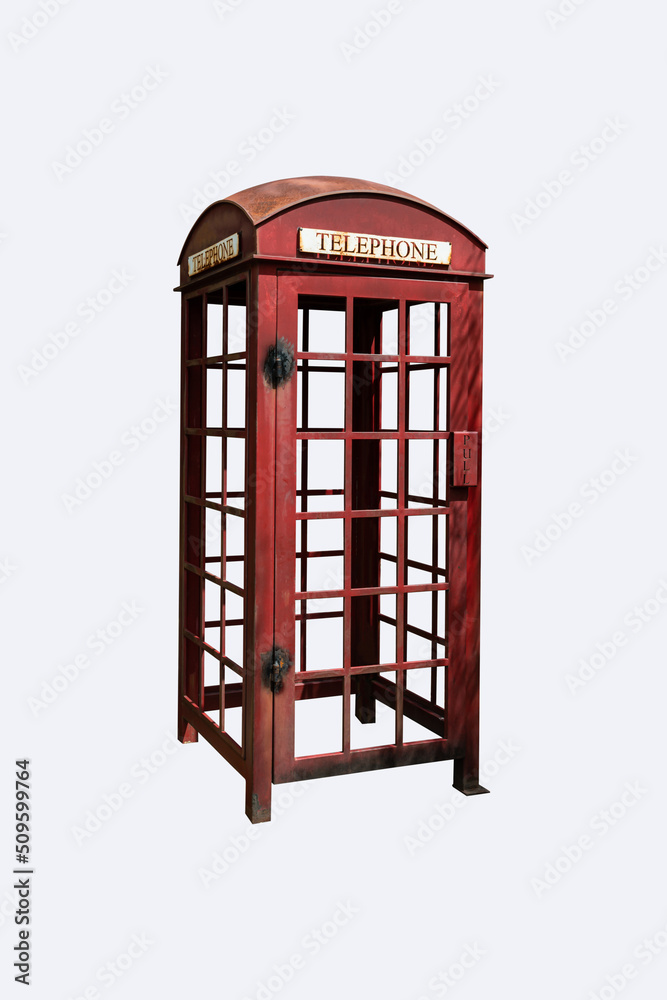 Obraz premium Old telephone booth in isolated on white background clipping path include. Traditional phone box