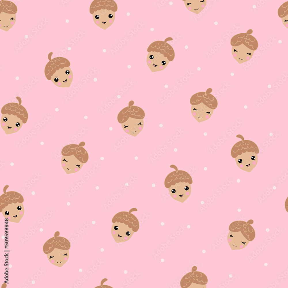Cute acorn vector cartoon seamless pink pastel pattern Cute acorn vector cartoon seamless pink pastel pattern