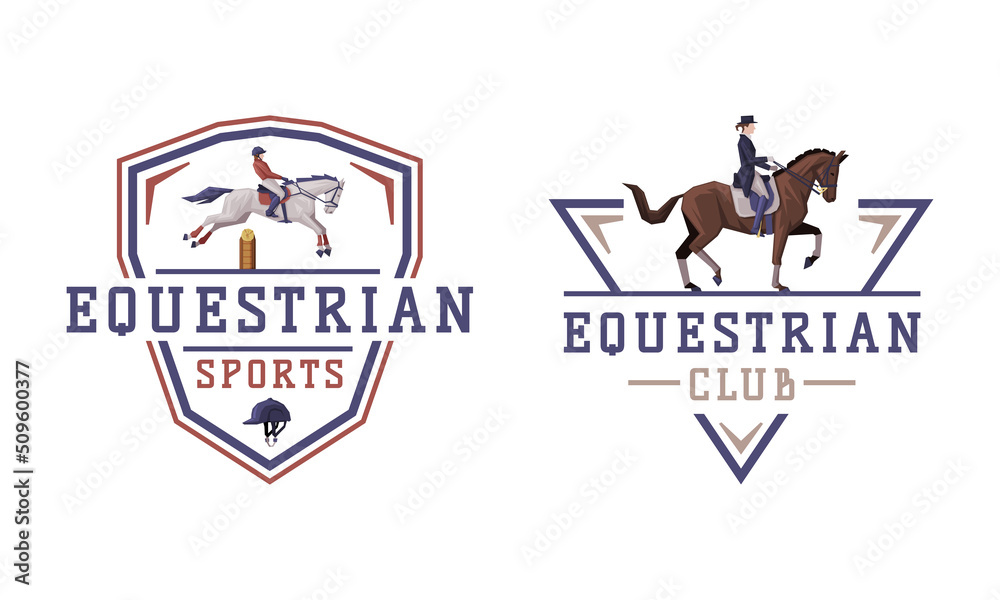 Equestrian Club Logo and Emblem with Jockey on Horseback Vector Set Equestrian Club Logo and Emblem with Jockey on Horseback Vector Set