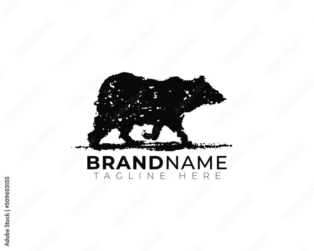 Obraz premium Bear grizzly illustration in black splash splat grunge textured liquid paint stain 