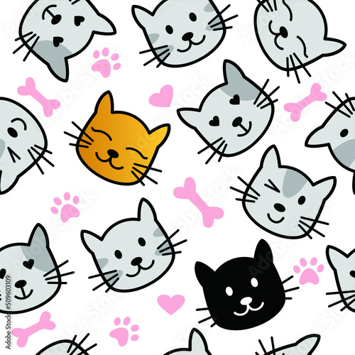 Set of cute cats. Funny doodle animals. Kittens in cartoon style for T-shirt and apparels graphic vector Print