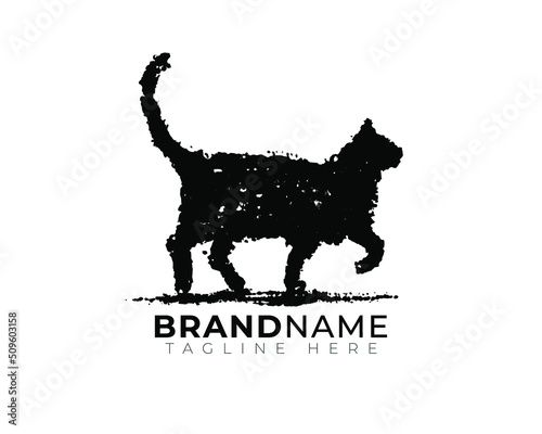 Pussy Cat Feline illustration in black splash splat grunge textured liquid paint stain 