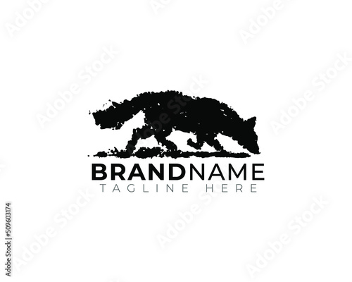 running walking fox sniffing in black inksplash silhouette style 