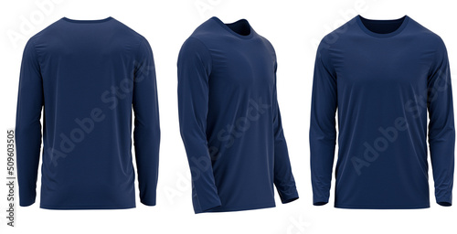 [ Navy Color ] T-shirt Long Sleeve Round neck. 3D photorealistic render