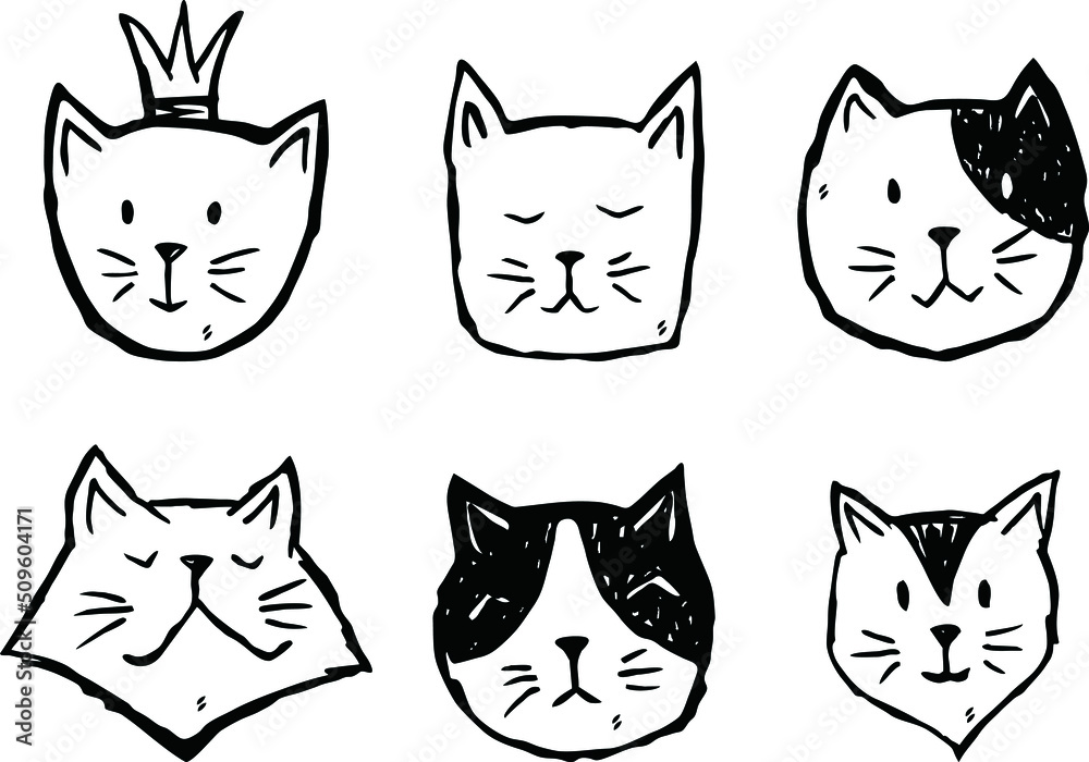 Funny doodle animals. Kittens in cartoon style for T-shirt and apparels graphic vector Print Funny doodle animals. Kittens in cartoon style for T-shirt and apparels graphic vector Print