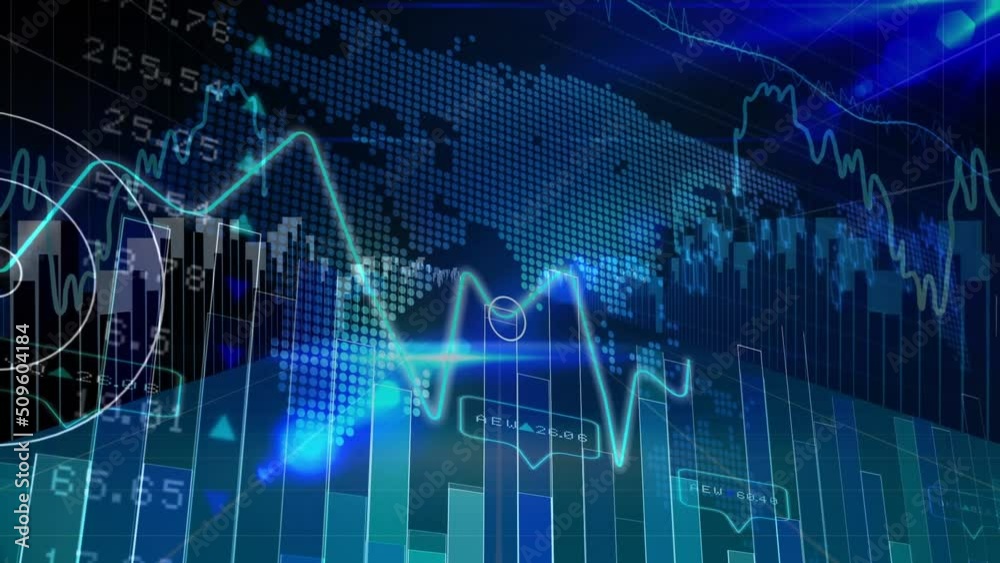 Animation of financial data processing over dark background Animation of financial data processing over dark background