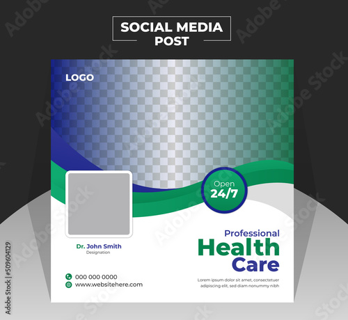 Modern Professional medical healthcare service social media post ads design template. Creative Clinic or hospital advertising flyer poster