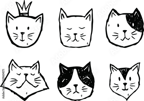 Funny doodle animals. Kittens in cartoon style for T-shirt and apparels graphic vector Print