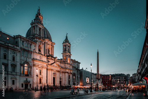 Piazza Navona, Rome, Italy at blue hour