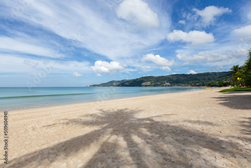 Beautiful nature of the Andaman Sea and the white sand beach at Patong Beach  Phuket Island  Thailand.