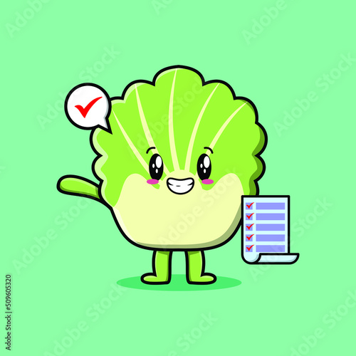 Cute cartoon chinese cabbage character holding checklist note in concept 3d cartoon style