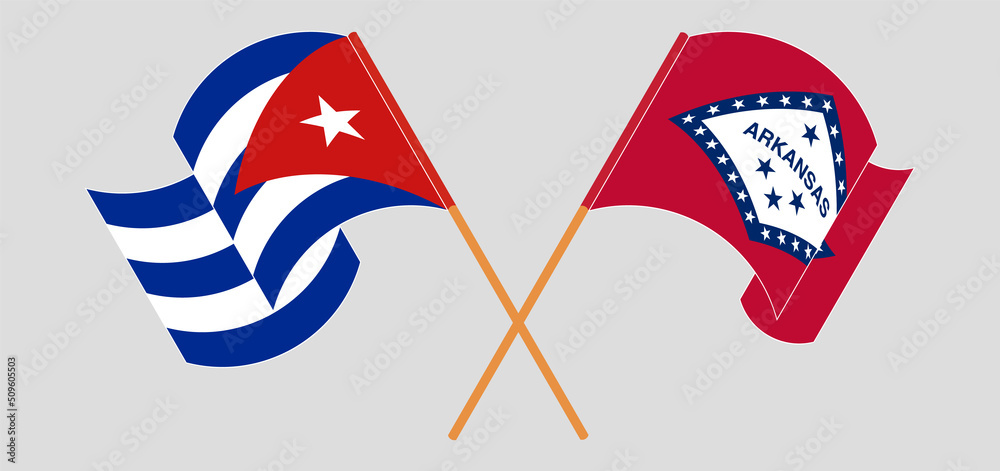 Crossed and waving flags of Cuba and The State of Arkansas Crossed and waving flags of Cuba and The State of Arkansas