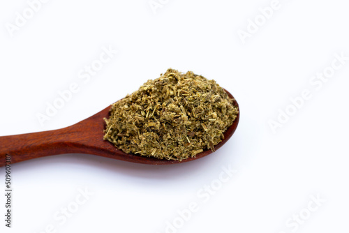 Dried absinthe wormwood on white background.