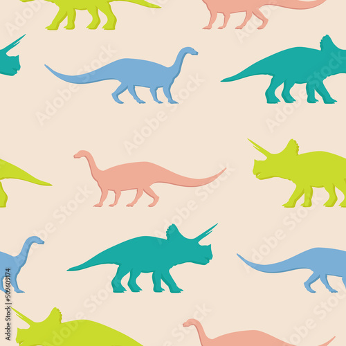 Fototapeta Naklejka Na Ścianę i Meble -  A pattern with dinosaurs. The perfect fashionable texture for baby fabrics and wallpaper. Silhouettes of dinosaurs.