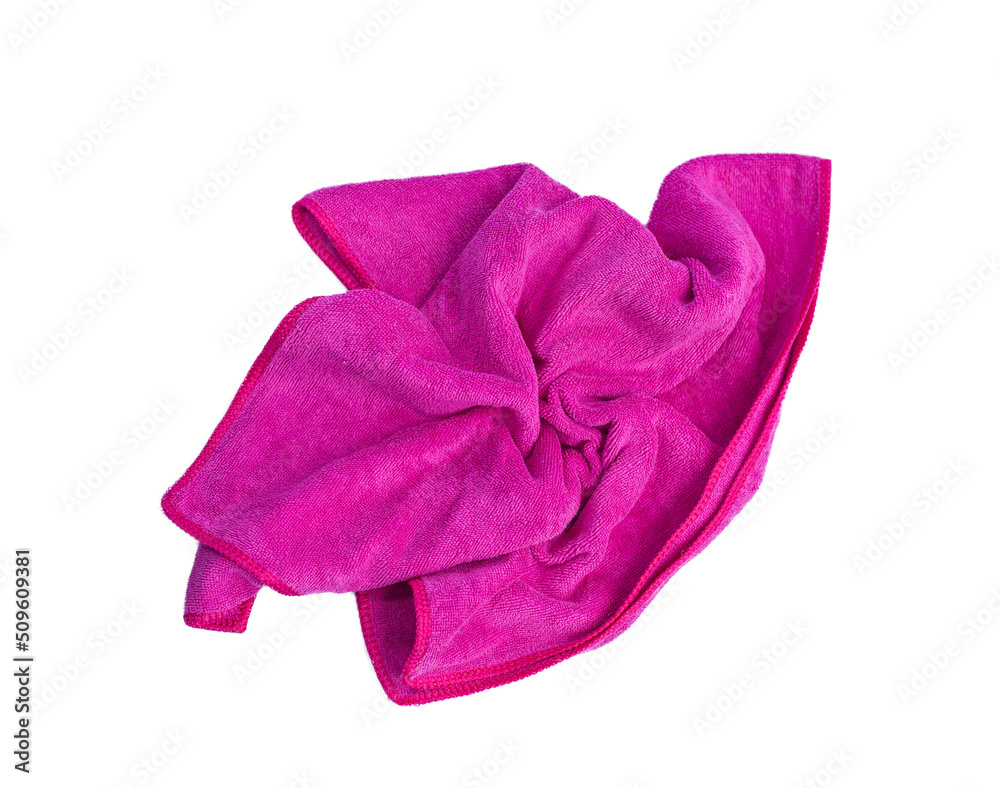 Pink towels isolated on a white background. Cleaning cloth at the hotel. Image with clipping parts.