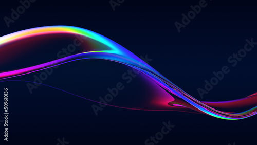 Abstract flow shape with rainbow reflections and refractions