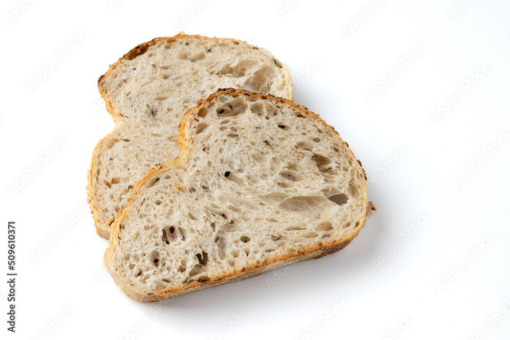 slices of bread isolated on white background, top view