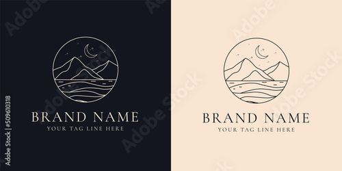 Bohemian linear logos, icons and symbols, landscape, arcs and windows design templates, geometric abstract design elements for decoration