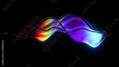 Abstract flow shape with rainbow reflections and refractions