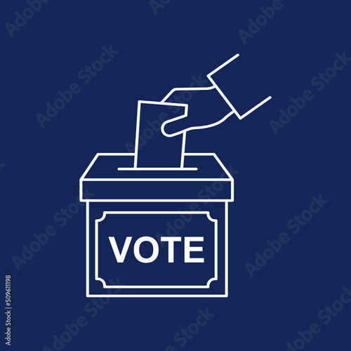 Sketch of hand putting vote bulletin into ballot box . Election concept sign, vector illustration