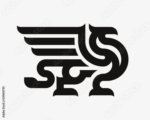 Winged griffin modern logo. Heraldic gryphon emblem design editable for your business. Vector illustration.