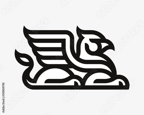 Winged griffin modern logo. Heraldic gryphon emblem design editable for your business. Vector illustration.