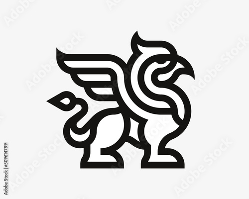 Winged griffin modern logo. Heraldic gryphon emblem design editable for your business. Vector illustration. photo