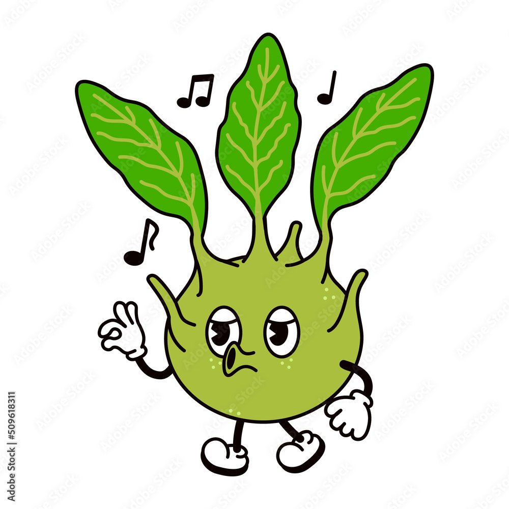 Cute funny brussels sprouts walking singing character. Vector hand drawn traditional cartoon vintage, retro, kawaii character illustration icon. Isolated on white background. cabbage walk and sing