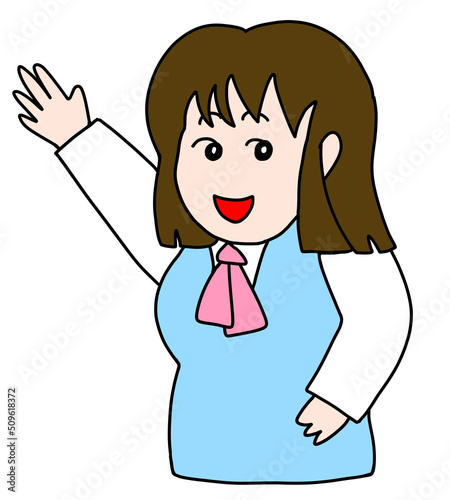 説明するベストの女性